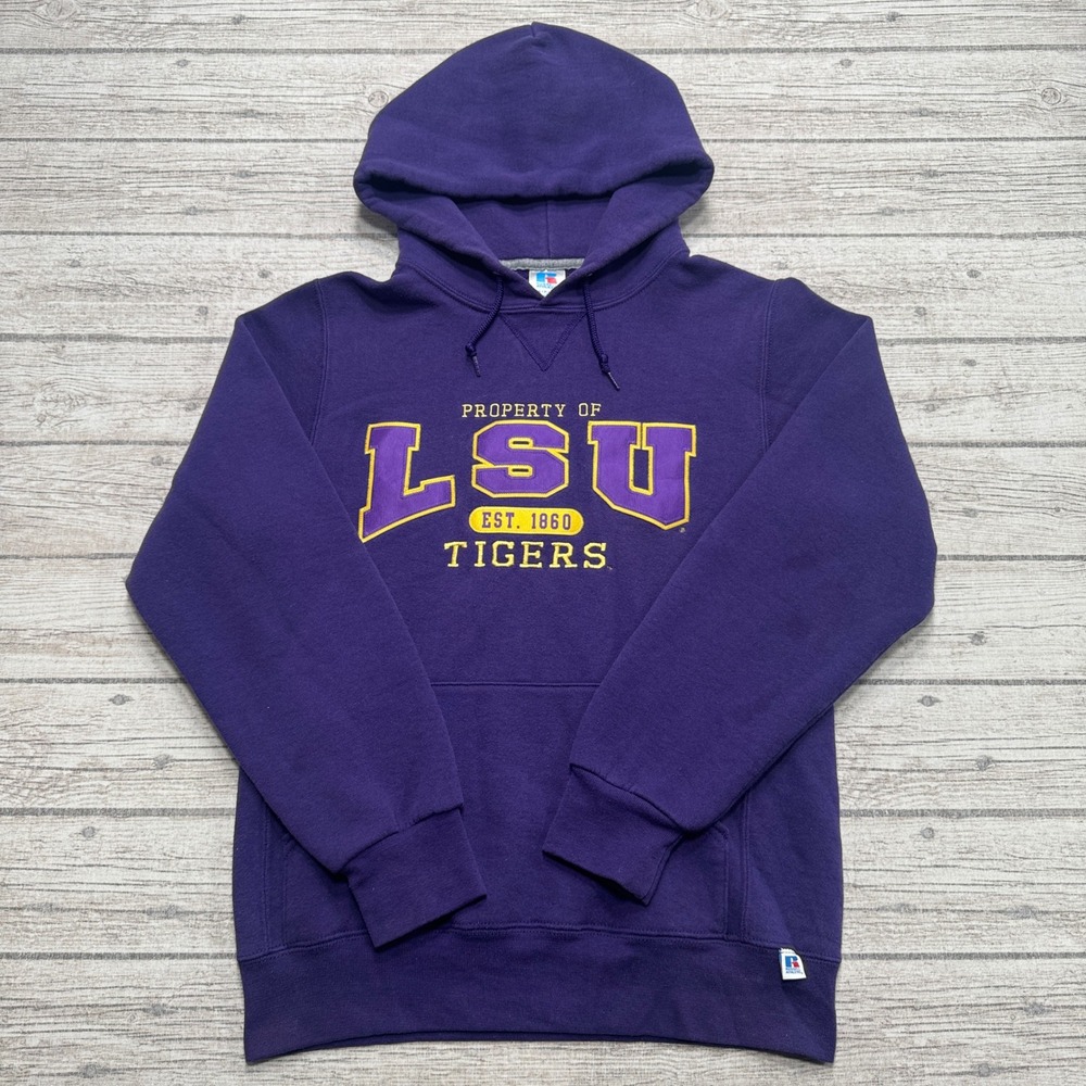 Vintage LSU Tigers Hoodie Men's Small Purple Russell Athletic Pullover Athletic